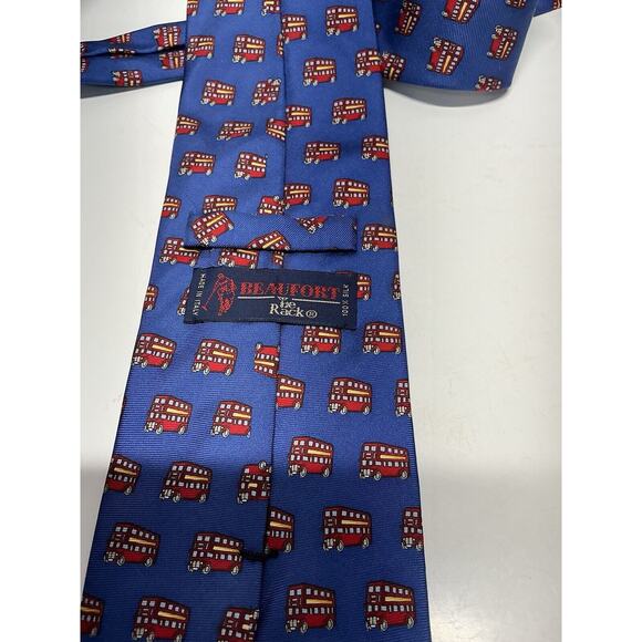 Men's Tie Novelty Beaufort 100% Silk Italy Blue w/ Red Double Decker‎ Bus - Picture 3 of 5